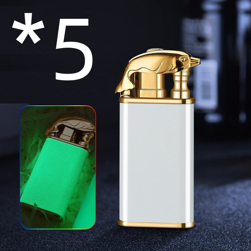 Creative Blue Flame Lighter Dolphin Dragon Tiger Double Fire Metal Winproof Lighter Inflatable Lighter